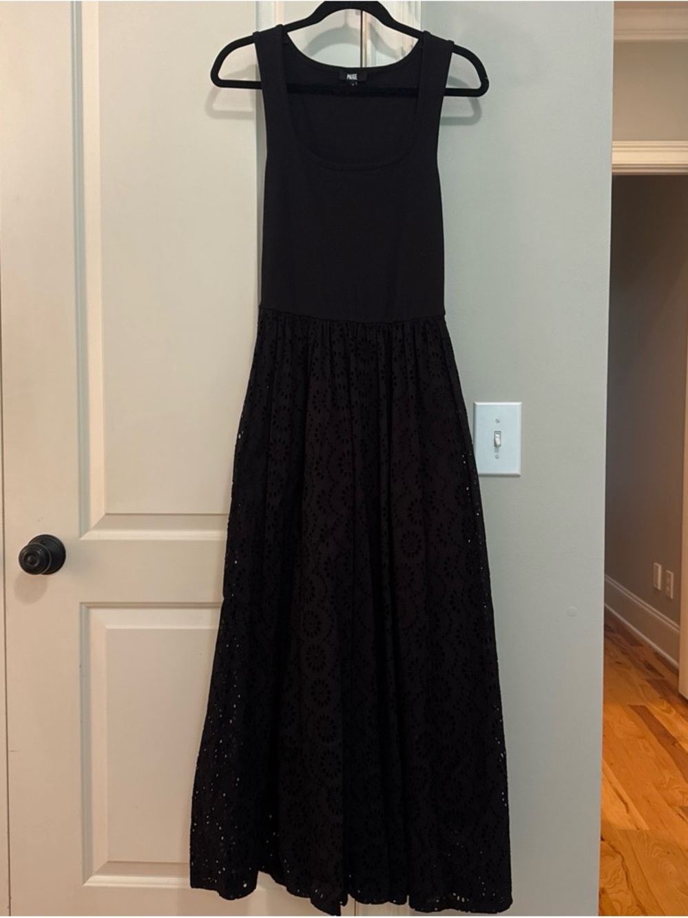PAIGE Black Sleeveless Maxi Dress with Eyelet Skirt